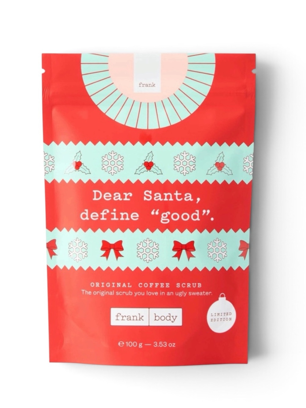 frank body Original Coffee Scrub in Limited Edition Ugly Sweater Packaging 100 g